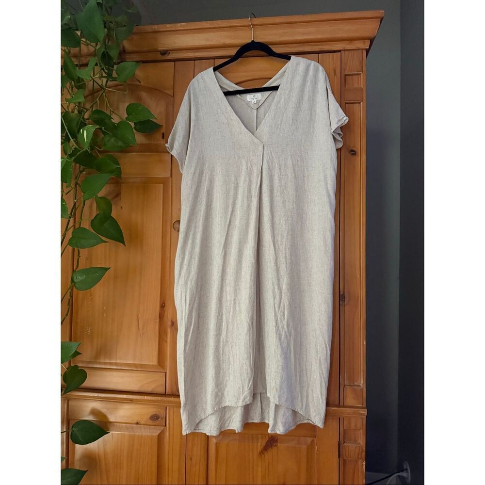 P Cill Linen Blend Beige Shift Dress Oversized Minimalist Small - Picture 5 of 12